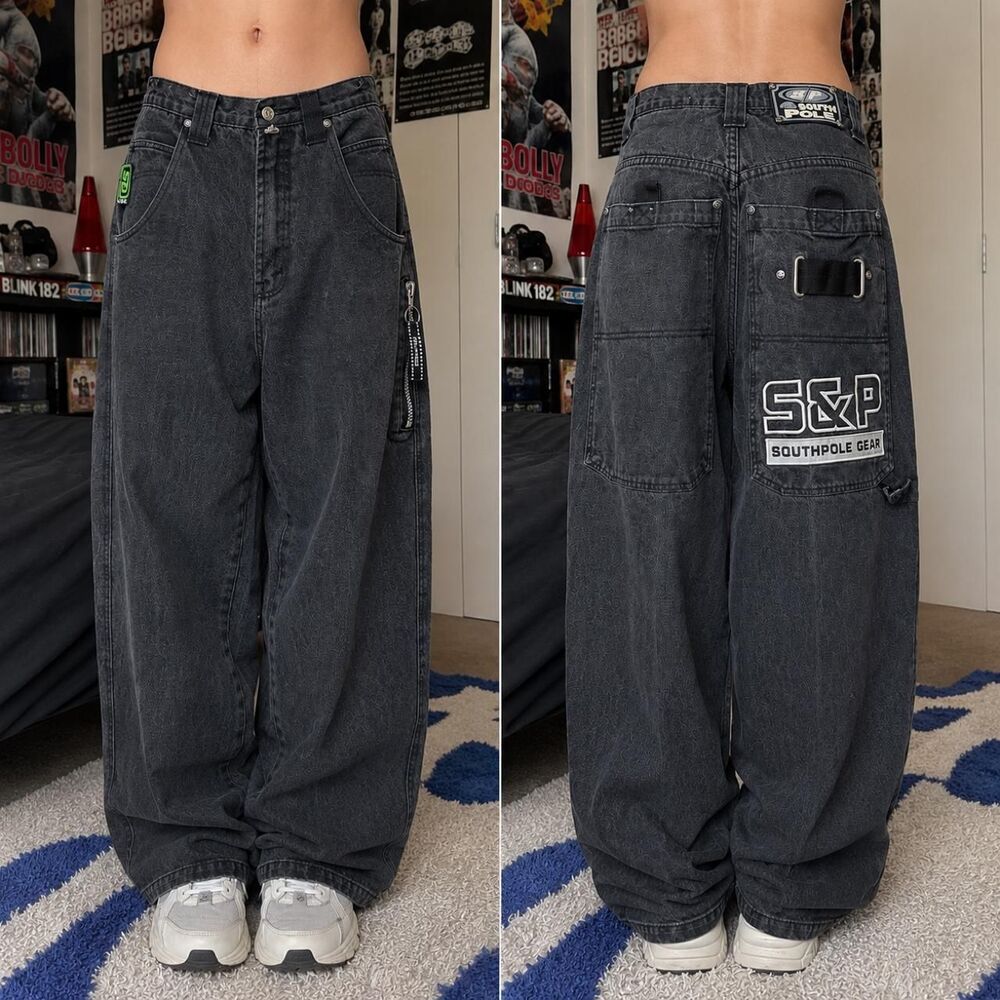 Vintage Southpole Charcoal Wash Baggy Rave Denim Jeans Size 32 Men's Y2K Hip Hop